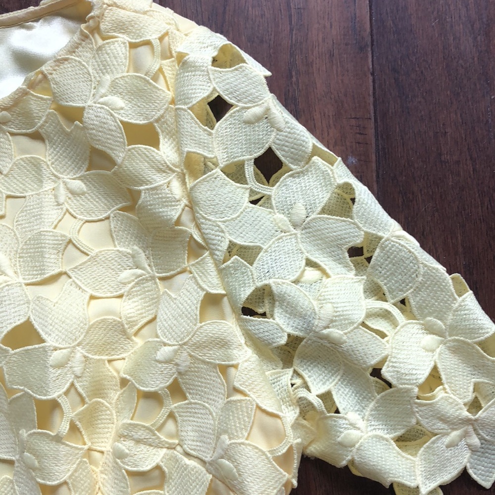 Yellow Shift Dress with Floral Lace Overlay - Picture 4 of 11